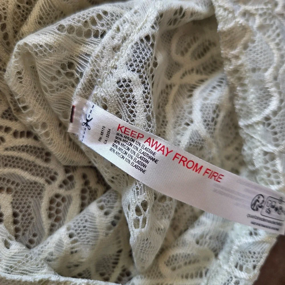 Free People Intimately In My Head Lace Bodysuit Size L Fern Moss Green Sheer